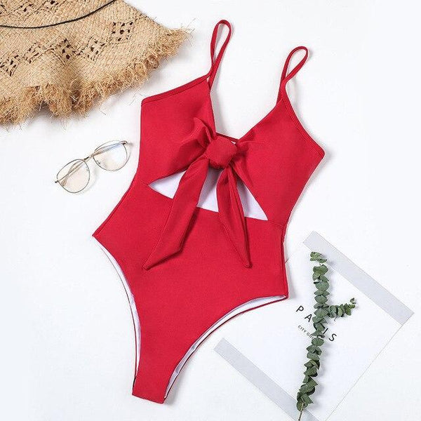 New Solid Swimsuit Female Knot Bikinis Swimwear Women Red Black Brazilian Brazil High Waist Bikini Bathing Suits 2018 Beach Wear