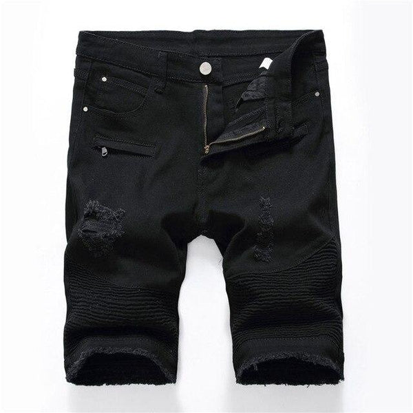 Men's Biker Denim Shorts 2019 Summer White Red Jeans Shorts Men Hip Hop Moto Brand Designer Skinny Ripped Hole Shorts WY268