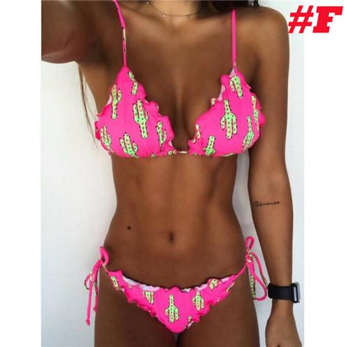 2019 Sexy Women Bikini Set Bandage Low Waist Eye Cactus Print Bikini Push-up Padded Bra Swimsuit Bathing Suit Swimwear Monokini