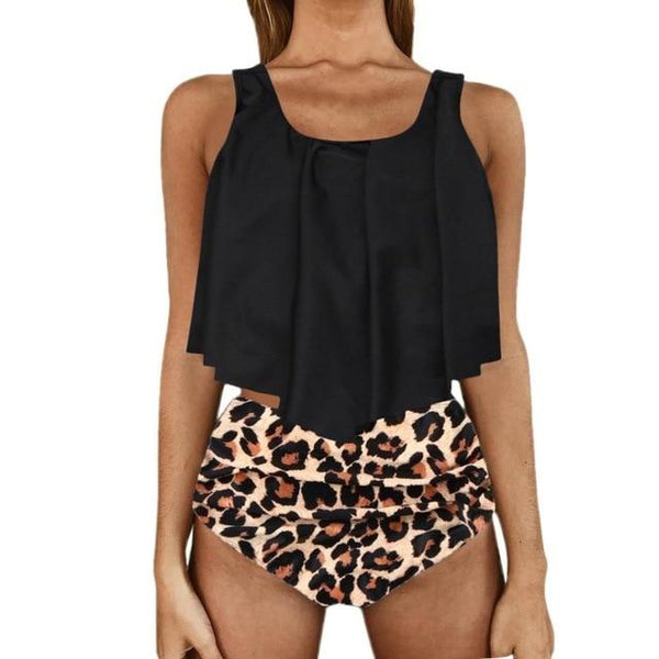 Swim Skirt Swimwear Women Tankini Set Two Piece Plus Size Sexy bikinis 2019 Mujer Leopard Ruffled Swimwear Bathing Suits