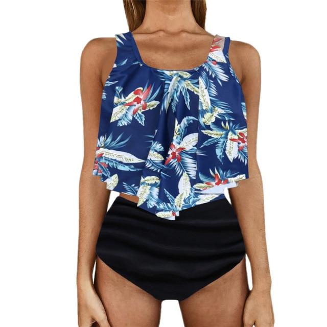 Swim Skirt Swimwear Women Tankini Set Two Piece Plus Size Sexy bikinis 2019 Mujer Leopard Ruffled Swimwear Bathing Suits