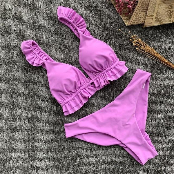 Peachtan V-neck bikini Push up 2019 Sexy ruffles swimsuit female Triangle swimwear women bathing suit biquini Summer beach wear