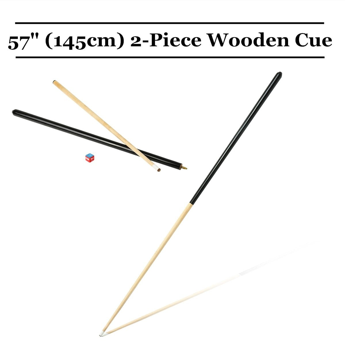 145cm 57" 2-Piece 1/2 Design Wood Jointed Cue Stick Snooker Billiards Pool With Chalk Entertainment Snooker Cues