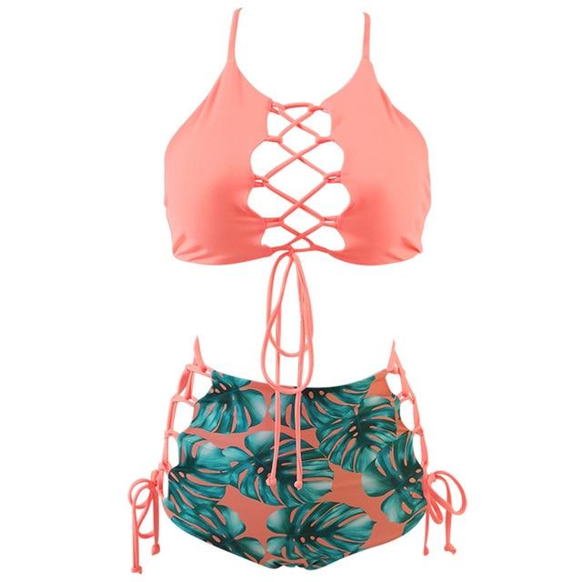 Plus size bandeau bikini 2019 swimwear women high waist swimsuit two pieces brazilian bikini set swimming bathing suit S-3XL
