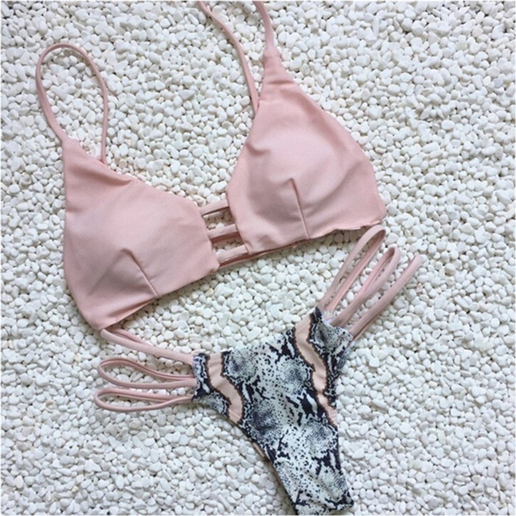 Sexy Swimwear Women Bikini Set Print Leaves Push-Up Padded Swimsuit Low Waist Bathing Beachwear Biquini Swimsuit 2.0#