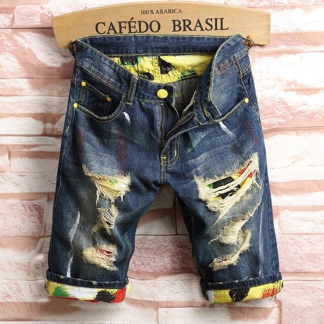 Mens Casual Ripped Crimping fashion Short Jeans 2019 male Summer Clothing broken hole Breathable stright Denim Shorts homme