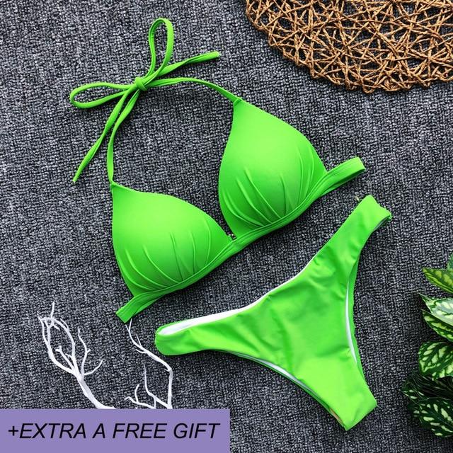 Adjustable Strap Bikini Set New High Cut Thong Swimsuit Solid Orange Swimwear Women Brazilian Biquini Swimming Suit Underwire
