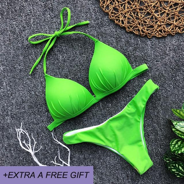Adjustable Strap Bikini Set New High Cut Thong Swimsuit Solid Orange Swimwear Women Brazilian Biquini Swimming Suit Underwire