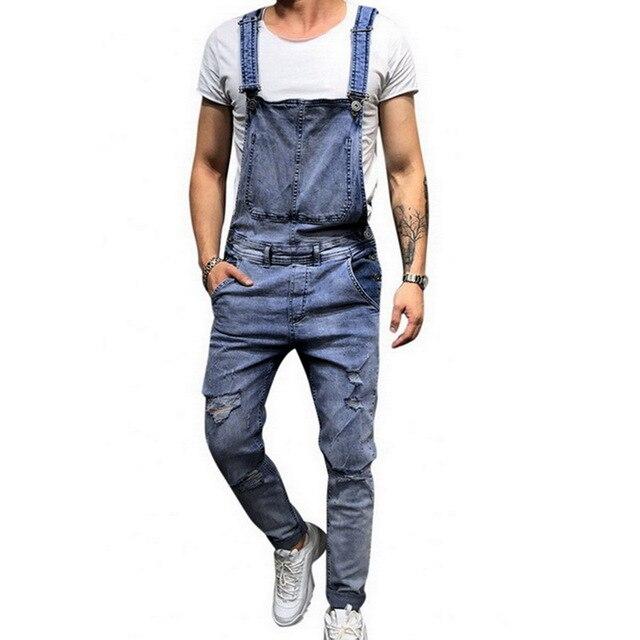 Puimentiua Men's Ripped denim shorts  Distressed Bib Overalls Male Suspender trousers Torridity Playsuit Plus Size 3XL