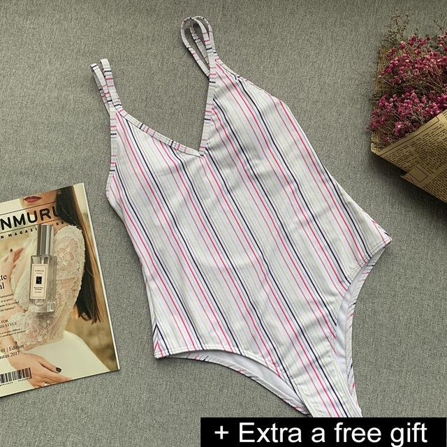 Solid One-Piece Swimsuit Bandage Women Swimwear Push Up Bathing Suit Deep V red Monokini Bodysuit Maillot De Bain  swim suit