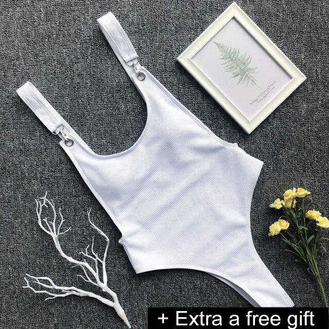 Solid One-Piece Swimsuit Bandage Women Swimwear Push Up Bathing Suit Deep V red Monokini Bodysuit Maillot De Bain  swim suit