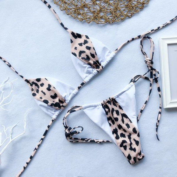Triangle Leopard Bikinis 2019 Mujer Biquini Neon Green String Tie Tiny Bikini Sexy Thong Swimsuit push up Micro Bathers 3939