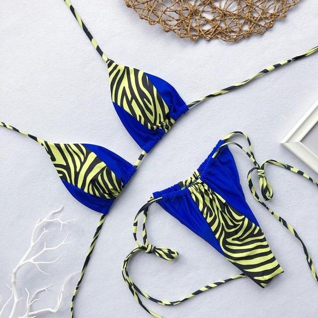 Triangle Leopard Bikinis 2019 Mujer Biquini Neon Green String Tie Tiny Bikini Sexy Thong Swimsuit push up Micro Bathers 3939