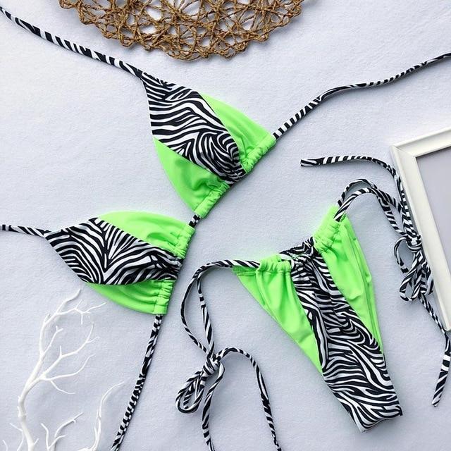 Triangle Leopard Bikinis 2019 Mujer Biquini Neon Green String Tie Tiny Bikini Sexy Thong Swimsuit push up Micro Bathers 3939