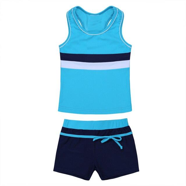 Children Swimwear Girl Two piece Swimsuit Girls Kids Bikini Bathing Suit Tankini Sport Vest Tops with Bottoms Shorts SZ 6 to 14