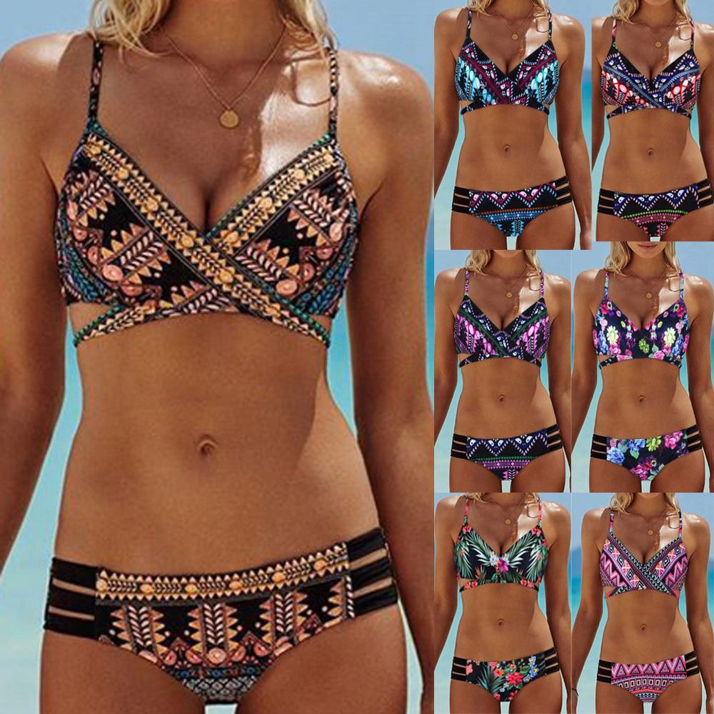 New Bikinis 2019 mujer Women Bohemia Push-Up Padded Bra Beach Bikini Set Swimsuit Swimwear Cover-ups Dropping stroje kapielowe