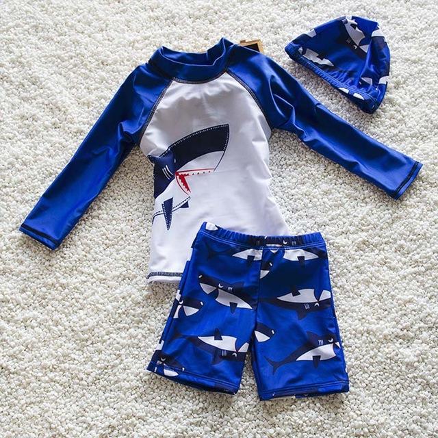 Children Beach Swimwear Boy Swimsuit Cartoon 2 Pieces Swim Suits For Hot Springs Long Sleeve Sunblock Kids Swimsuits 2-11Y