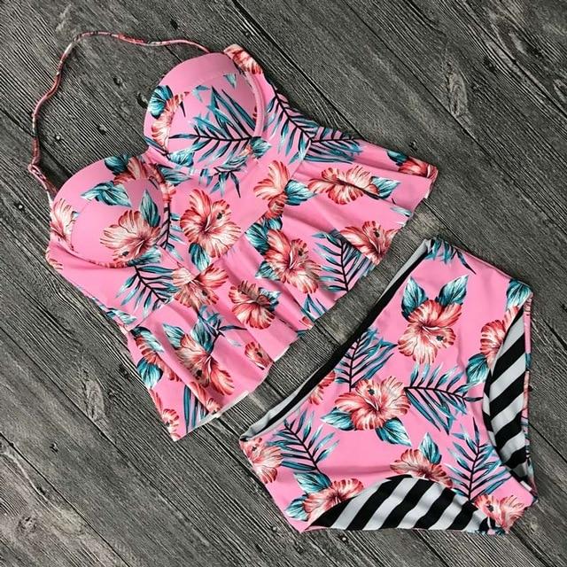 2019 Push Up Tankini Set Swimsuit Women Swimwear Plus Two Piece Suits Print Bathing Suit Beach Wear Swim Maillot De Bain Female