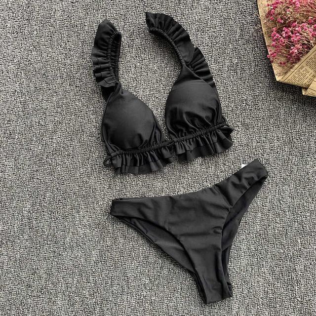 Peachtan V-neck bikini Push up 2019 Sexy ruffles swimsuit female Triangle swimwear women bathing suit biquini Summer beach wear
