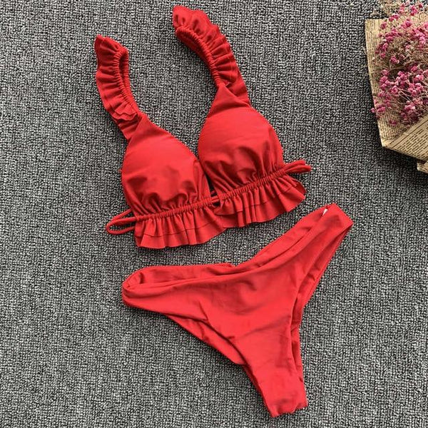 Peachtan V-neck bikini Push up 2019 Sexy ruffles swimsuit female Triangle swimwear women bathing suit biquini Summer beach wear