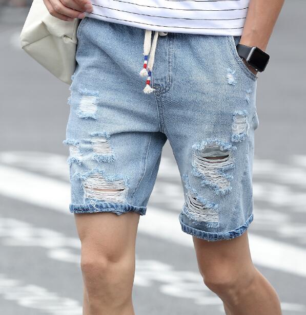 New Fashion Leisure Mens Ripped Short Jeans Brand Clothing Summer 98% Cotton Shorts Breathable Tearing Denim Shorts Male