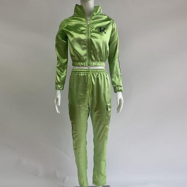 Simenual Neon Reflective Lines Matching Sets Women Casual Active Wear 2 Piece Outfits Satin Zipper Fashion Jacket And Pants Set