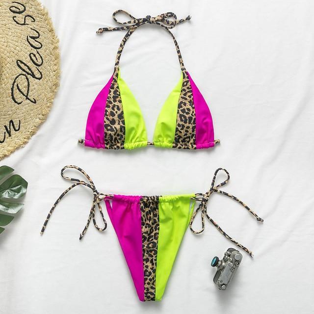 Peachtan Halter leopard bikini 2019 ladies swimwear women Sexy swimsuit Female bathing suit Summer beach wear Micro bikini set