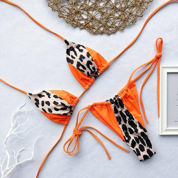 Peachtan Halter leopard bikini 2019 ladies swimwear women Sexy swimsuit Female bathing suit Summer beach wear Micro bikini set