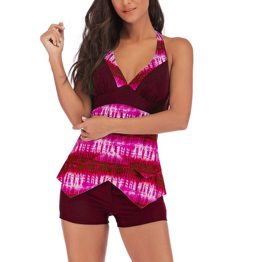 Plunge Halter Tankini Set Irregular Top Plus Size Swimsuits For Women Tummy Control Female Tankini With Shorts Retro Beach Wear