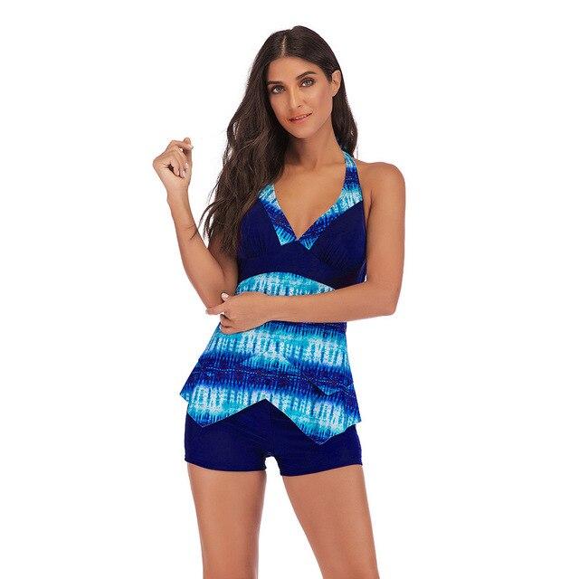 Plunge Halter Tankini Set Irregular Top Plus Size Swimsuits For Women Tummy Control Female Tankini With Shorts Retro Beach Wear