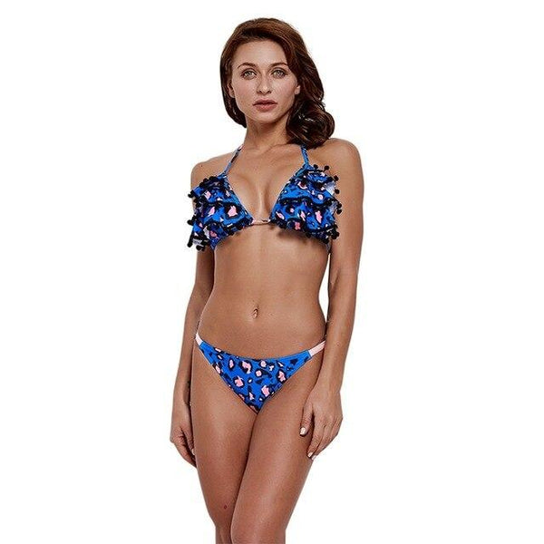 Women Tankini Halter Top Lace Printed Bikini Swimwear Lady Wire Free Padded Bra Swimsuit Beach Suit