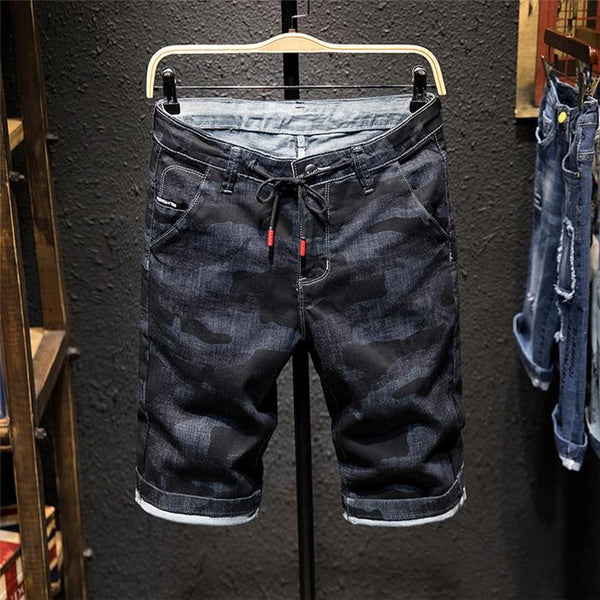 2019 Summer New Men's Denim Shorts Fashion Slim Fit Micro Elastic Cotton Black Wash Ripped Jeans Male Brand Clothes,X3176