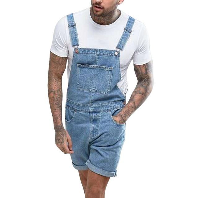MJARTORIA 2019 Mens Denim Overall Shorts  Overalls Casual Workout Button Jumpsuit  Plus Size 3xl Male Ripped  Washed Shorts