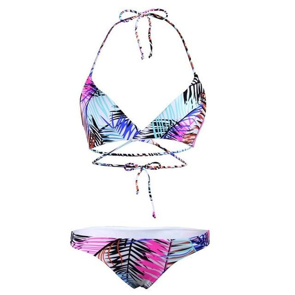Sexy Crop Halter Bikini Set Women Swimsuit Ethnic Print Slim Swimwear Low Waist Triangle Brazilian Girls Two Piece Bathing Suit