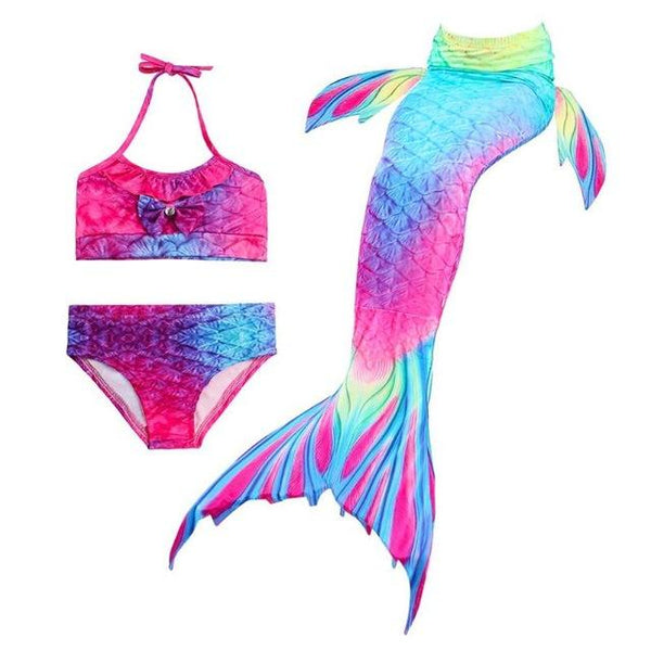 3pcs Girls Fish Tail Princess Swimsuit Bikini Set Children Cute Cosplay Costume Swimming Suit Summer Beachwear Bathing Suit