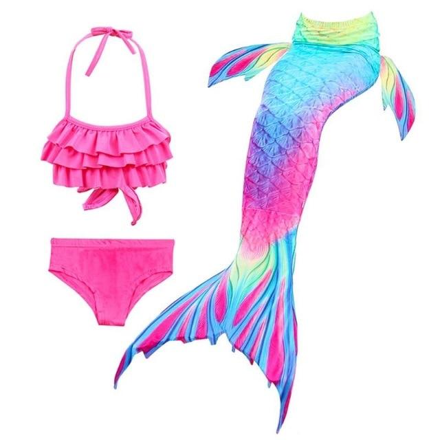 3pcs Girls Fish Tail Princess Swimsuit Bikini Set Children Cute Cosplay Costume Swimming Suit Summer Beachwear Bathing Suit