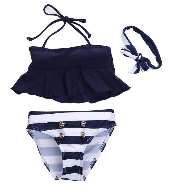 Girls String Bikini Suit Outfits Navy Striped Headband Swimsuit Swimwear Bathing Swimming Clothes Swimmer