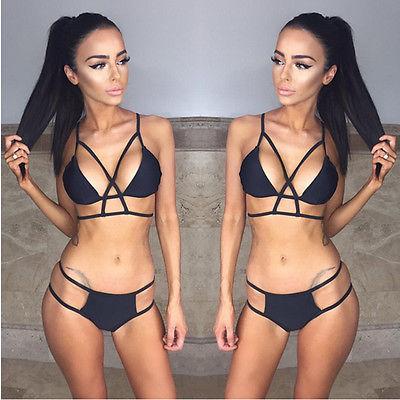 sexy Women solid color Bandage halter backless Push up Padded Bikini Set Swimwear Swimsuit Bathing Beachwear Brazilian biquini