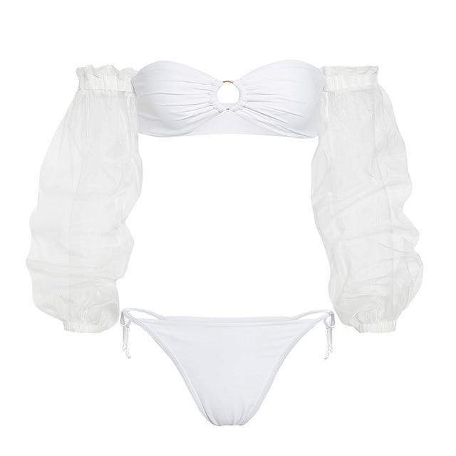 Bikinx Long sleeve woman bikinis 2019 mujer bathers White bathing suit Bandeau top swimwear women Sexy strapless swimsuit female