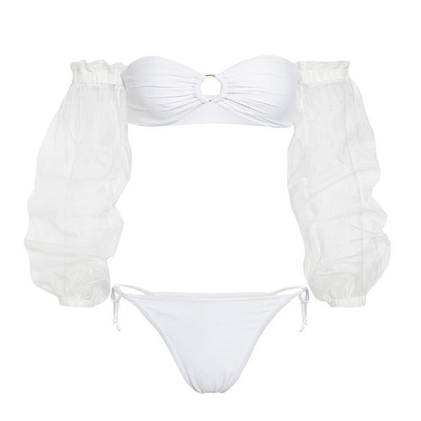 Bikinx Long sleeve woman bikinis 2019 mujer bathers White bathing suit Bandeau top swimwear women Sexy strapless swimsuit female