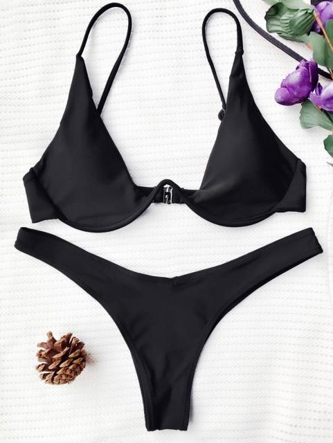 2019 New Bikinis Underwired Plunge Bathing Suit Women Swimsuit Low Waisted Bathing Suits Push Up Bikini Set Plus Size Swimwear