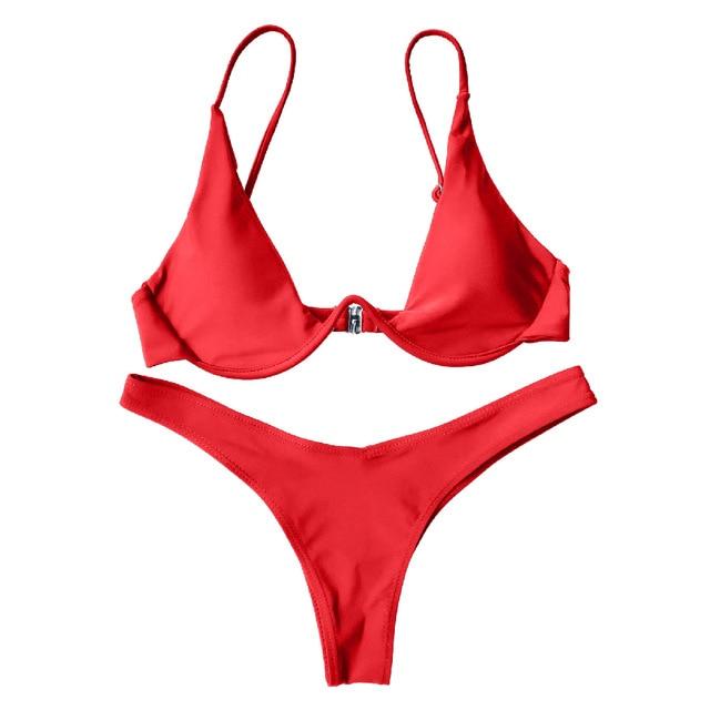 2019 New Bikinis Underwired Plunge Bathing Suit Women Swimsuit Low Waisted Bathing Suits Push Up Bikini Set Plus Size Swimwear