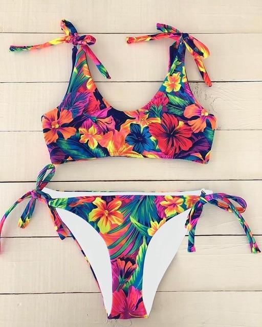 2019 Bikinis Women Swimwear Push Up Bikini Set Swimsuit Top Solid Bottom Print Brazilian Biquini Bathing Suit Swim Wear Beach