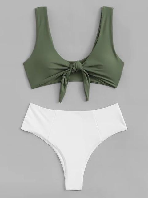 Sexy Bikini 2019 Women Swimsuit Scoop Neck Striped Swimwear Knot Bow fringe Summer Beachwear Bathing Suit Push Up Biquinis