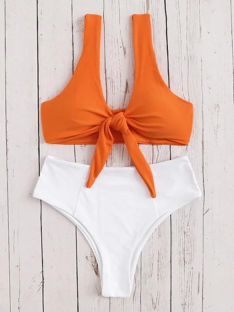 Sexy Bikini 2019 Women Swimsuit Scoop Neck Striped Swimwear Knot Bow fringe Summer Beachwear Bathing Suit Push Up Biquinis