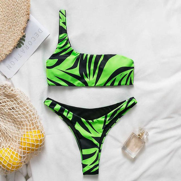 Mossha Sexy thong Pink bikini Neon swimsuit female Bathing suit One shoulder Bikini set 2019 swimwear women High cut biquini new