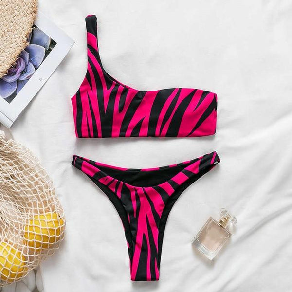 Mossha Sexy thong Pink bikini Neon swimsuit female Bathing suit One shoulder Bikini set 2019 swimwear women High cut biquini new