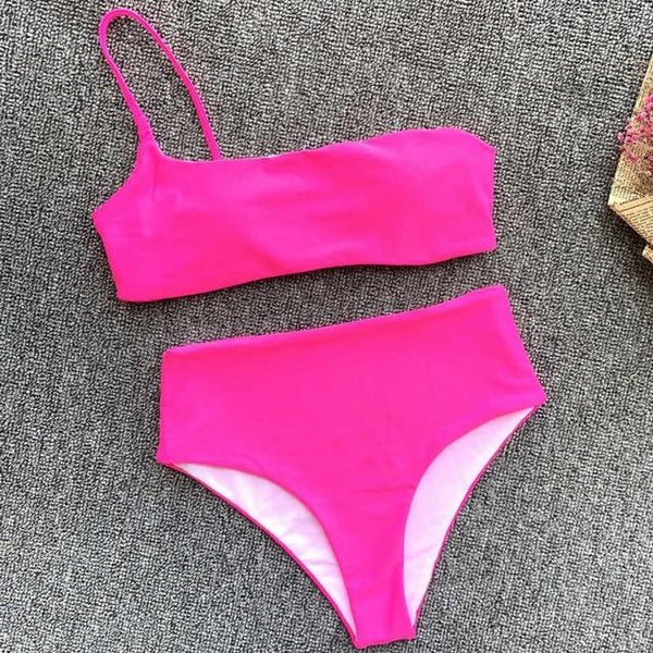 Mossha Sexy thong Pink bikini Neon swimsuit female Bathing suit One shoulder Bikini set 2019 swimwear women High cut biquini new