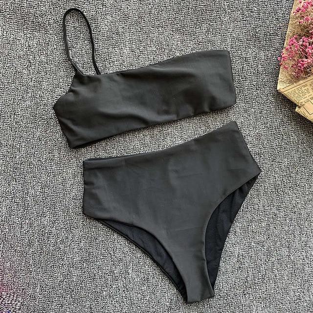 Mossha Sexy thong Pink bikini Neon swimsuit female Bathing suit One shoulder Bikini set 2019 swimwear women High cut biquini new