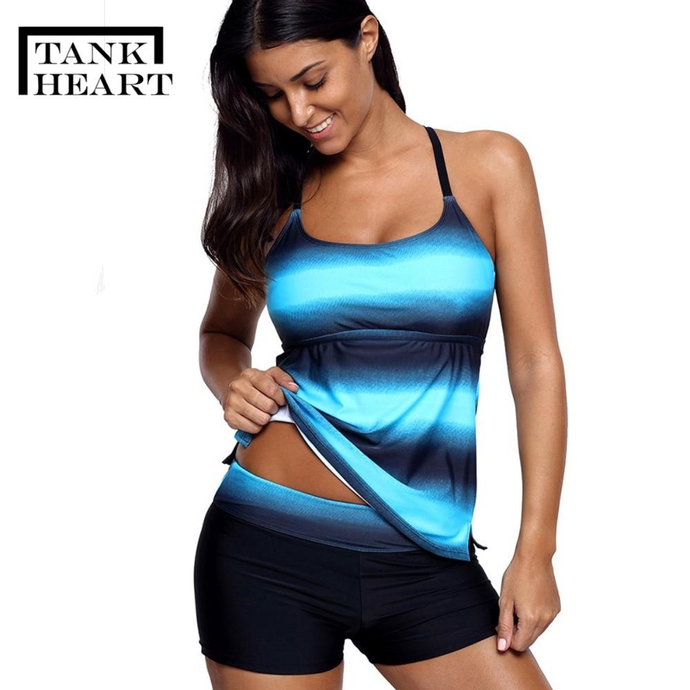 Tank Heart Gradient Biquini Plus Size Swimwear Women Tankini Top Two Piece Swimsuit with shorts badpak Swim Bathing Suit bikinis